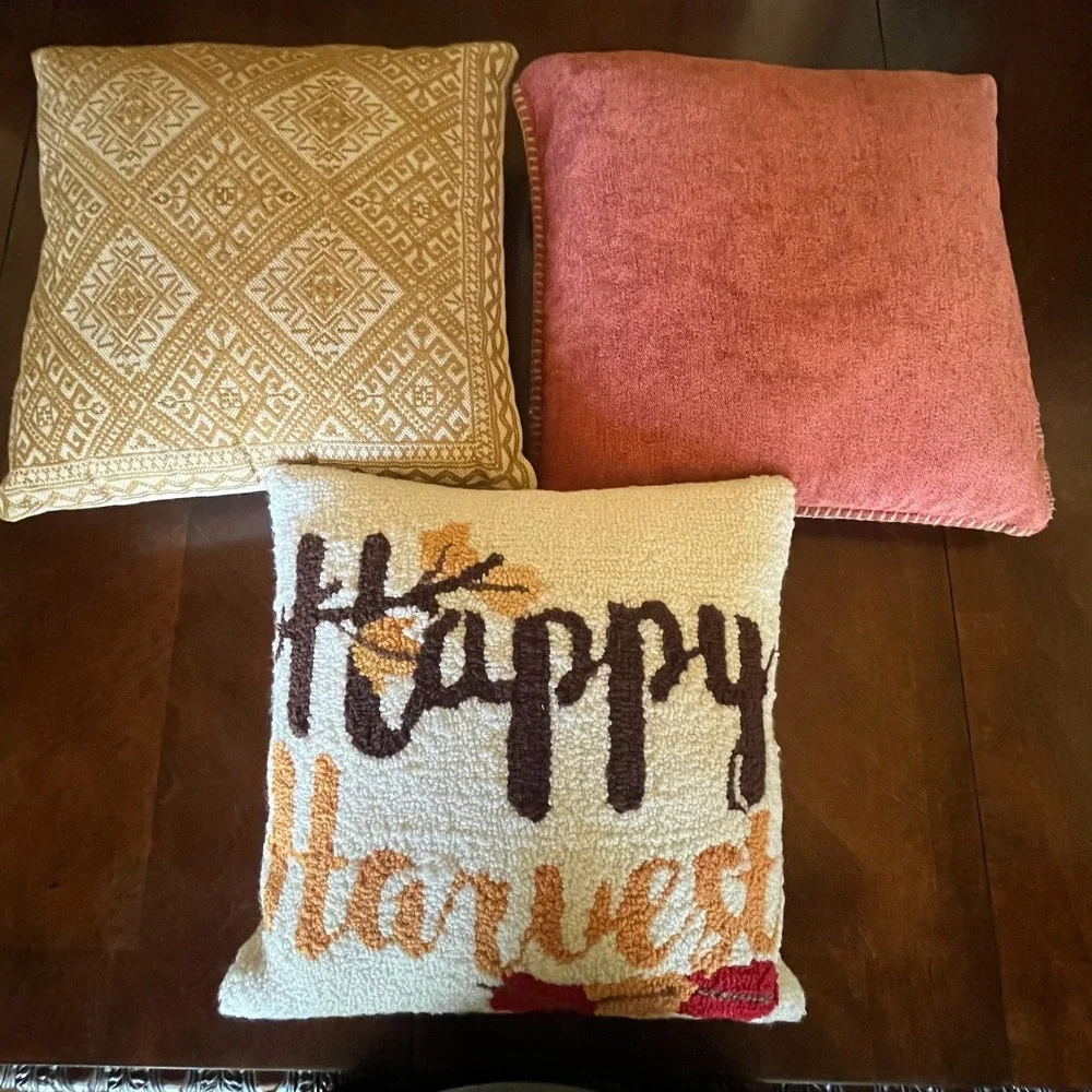 LOT OF 3 Throw Accent Pillows Fall Happy Harvest Bloomingville Autumn Down Decor